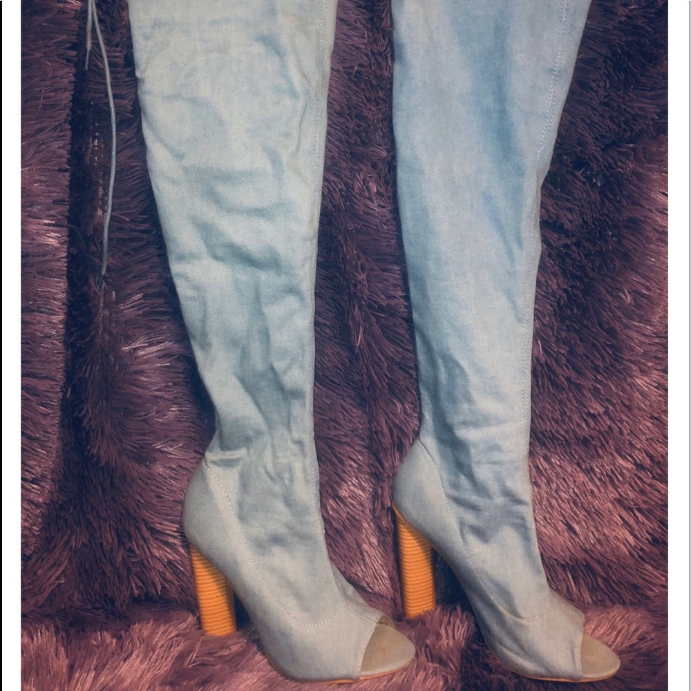 Fashion Nova Denim Thigh High Boots